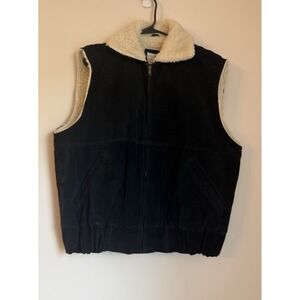 Men's Pig Split Leather Sherpa Lined Vest Large Black Suede Western Ranch Style